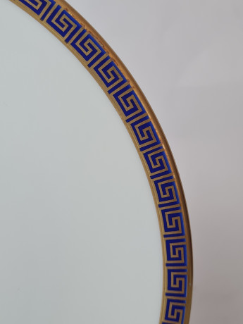 Чайное трио винтажное PMR Jager & Co Bavaria, белый фарфор с золотисто-голубым узором, 9,5 x 7 см / 15 см / 20,5 см, Германия, 1960-70гг.