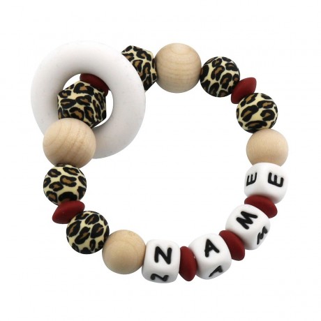 elefantasie Beissring Leopard personalisiert mit Namen Леопардовый прорезыватель персонализированный с именем