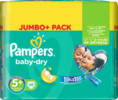 Pampers Baby-Dry Подгузники Размер 5+ Юниор plus 13-27 kg Jumbo+ Pack, 68 шт