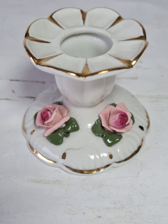 Подсвечник винтажный Dresden с розами и золотой каймой, ручная работа, фарфор, 5,5 x 6,5 см, Германия, 1960-70гг.