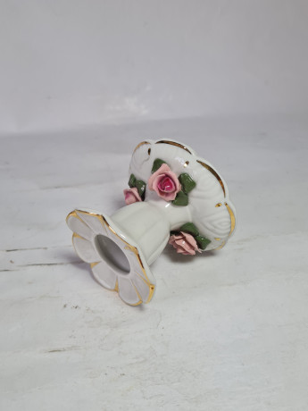 Подсвечник винтажный Dresden с розами и золотой каймой, ручная работа, фарфор, 5,5 x 6,5 см, Германия, 1960-70гг.