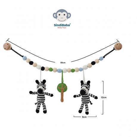 SindiBaba® Kinderwagenkette Zebra STRIPEY gehakelt mit Rasseln Коляска-цепочка зебра ПОЛОСКА связана крючком с погремушками