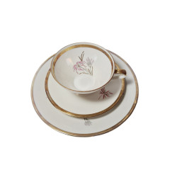 Seltmann Weiden Bavaria Стильное чайное трио "Серо-розовые цветы" с позолоченным ободком, Германия, 1960-70гг.