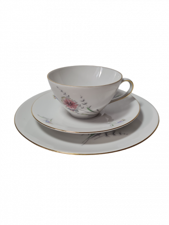 Waldershof Bavaria Чайное трио "Полевые цветы" c позолоченным ободком, Германия, 1960-70гг.