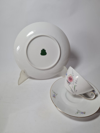 Waldershof Bavaria Чайное трио "Полевые цветы" c позолоченным ободком, Германия, 1960-70гг.