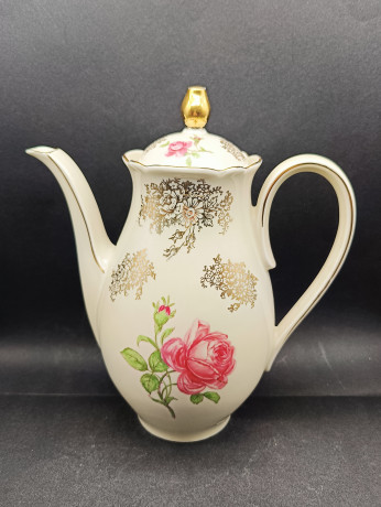 Набор для чая винтажный GKC Bavaria "Роза с золотым узором", чайник, сахарница, молочник, Германия, 1960-70гг.