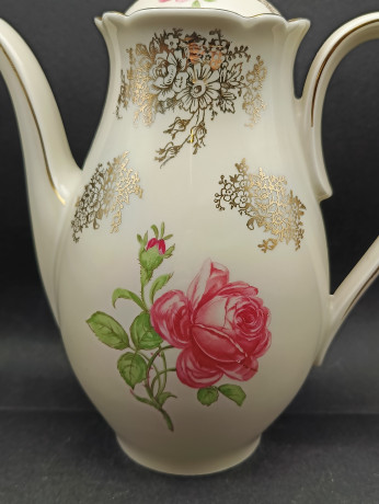 Набор для чая винтажный GKC Bavaria "Роза с золотым узором", чайник, сахарница, молочник, Германия, 1960-70гг.