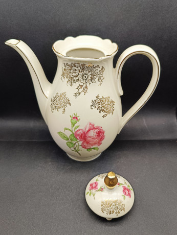 Набор для чая винтажный GKC Bavaria "Роза с золотым узором", чайник, сахарница, молочник, Германия, 1960-70гг.