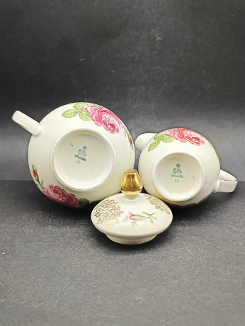 Набор для чая винтажный GKC Bavaria "Роза с золотым узором", чайник, сахарница, молочник, Германия, 1960-70гг.