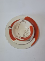 Bareuther Чайное трио с красным абстрактным рисунком и позолотой, ручная роспись, Германия, 1960-70гг.