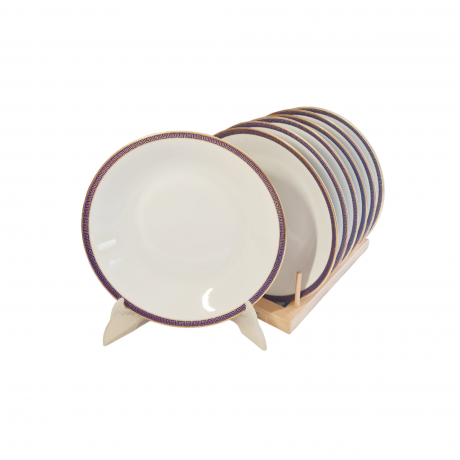 Набор тарелок винтажных PMR Jager & Co Bavaria, белый фарфор с золотисто-голубым узором, 7 шт х 23 x 4 см, Германия, 1960-70гг.