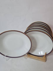 Набор тарелок винтажных PMR Jager &amp; Co Bavaria, белый фарфор с золотисто-голубым узором, 7 шт х 23 x 4 см, Германия, 1960-70гг.