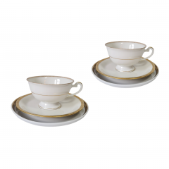 Набор чайный винтажный Hutschenreuther, белый фарфор с золотым узором, трио - 2 шт., Германия, 1960-1970гг.