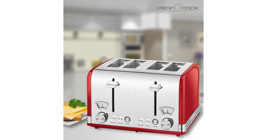 ProfiCook ProfiCook Toaster Vintage PC-TA 1194 rot/chrom, 1.630 Watt, fur 4 Scheiben Toast  rot/chrom Тостер ProfiCook Vintage PC-TA 1194 красный/хром, 1630 Вт, на 4 ломтика тостов