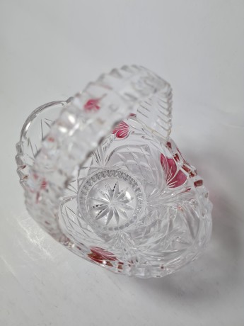 Anna Hutte Хрустальная корзина с красным узором в виде цветов, 15см x 16см, Германия, 1970-80гг.