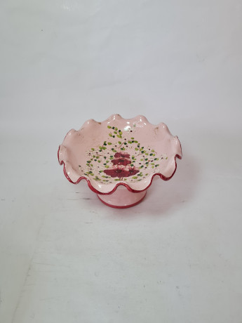 Фруктовница винтажная на ножке, в розовых тонах, с цветочным декором, керамика, Германия, 1970-80гг.