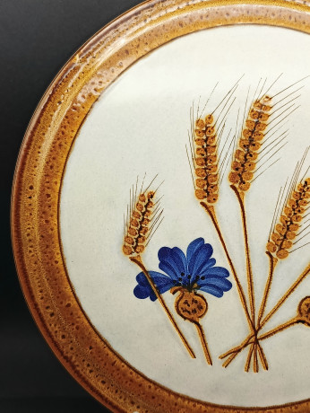 Блюдо винтажное Schramberg / Kannblume "Колос и синие цветы", керамика, глазурированная, 30.5 см, Германия, 1960-70гг.