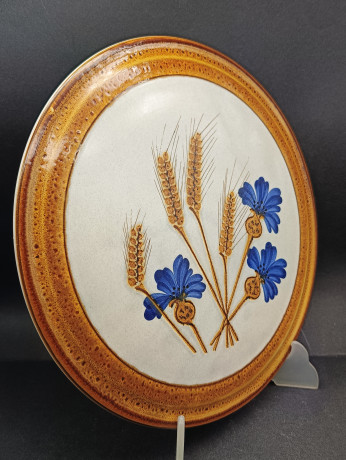 Блюдо винтажное Schramberg / Kannblume "Колос и синие цветы", керамика, глазурированная, 30.5 см, Германия, 1960-70гг.