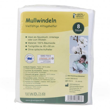 Grunspecht Naturprodukte 8 Mullwindeln 80x80cm weiss  8 муслиновых подгузников 80x80см белые
