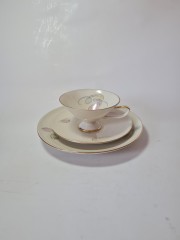 Чайное трио винтажное Schumann Arzberg в нежных пастельных тонах, позолота, ручная роспись, Германия, 1960-70гг.