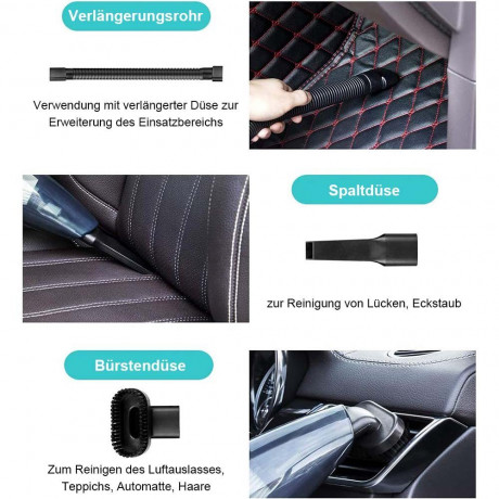 TUABUR TUABUR Akku-Handstaubsauger Multifunktionaler kabelloser Auto-Nass- und Trockensauger, Mit Aufbewahrungstasche, ausgestattet mit 2000-mA-Akku, 4-in-1 multifunktionaler kabelloser Handstaubsauger, Geeignet fur Tierhaare, Autoinnenraume, Staub, Buro-