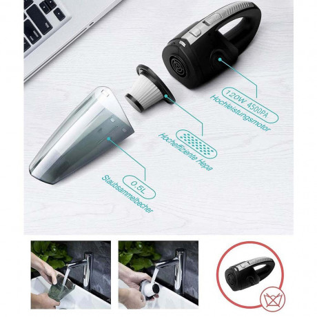 TUABUR TUABUR Akku-Handstaubsauger Multifunktionaler kabelloser Auto-Nass- und Trockensauger, Mit Aufbewahrungstasche, ausgestattet mit 2000-mA-Akku, 4-in-1 multifunktionaler kabelloser Handstaubsauger, Geeignet fur Tierhaare, Autoinnenraume, Staub, Buro-