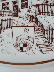 Декоративная тарелка винтажная Wundsiedel Bavaria, белый фарфор с изображением г. Тирштайна  в коричневых тонах, 25 x 3,5, Германия, 1960-70гг.