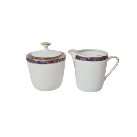 Чайный сервиз винтажный PMR Jager & Co Bavaria, белый фарфор с золотисто-голубым узором, Германия, 1960-70гг.