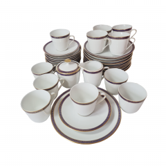 Чайный сервиз винтажный PMR Jager &amp; Co Bavaria, белый фарфор с золотисто-голубым узором, Германия, 1960-70гг.