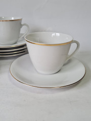 Набор чайный винтажный Seltmann Weiden K. Bavaria, белый фарфор с золотым кантом, чашка 3 шт., блюдце - 6 шт., Германия, 1960-1970гг.