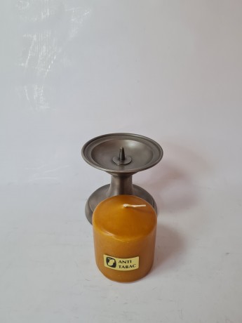 Подсвечник винтажный Century со свечой Anti-Tabak, металл, 9 х 9 см, Германия, 1970-80гг.