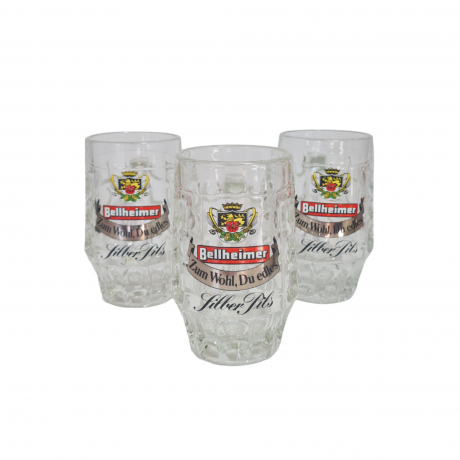 Немецкие пивные кружки винтажные Bellheimer /Siber Pils, стекло, 3 шт., 0.2 л, 12.5 см, Германия, 1970-80гг.