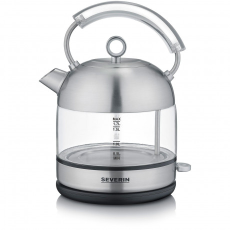 Severin Severin Wasserkocher WK 3454, 1.7 l, 2400 W, Edelstahl-Glas-Design, Retro Vintage, Kalkfilter  Чайник Severin WK 3454, 1,7 л, 2400 Вт, дизайн из стекла из нержавеющей стали, ретро-винтаж, фильтр от накипи