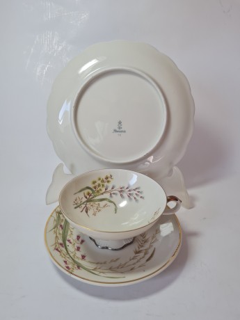 Rherinnfale Bavaria Чайное трио "Ветка мимозы", позолота, ручная роспись, Германия, 1960-70гг.