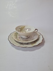 Rherinnfale Bavaria Чайное трио "Ветка мимозы", позолота, ручная роспись, Германия, 1960-70гг.