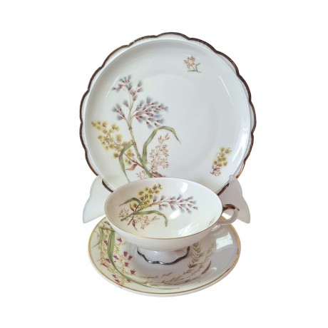 Rherinnfale Bavaria Чайное трио "Ветка мимозы", позолота, ручная роспись, Германия, 1960-70гг.