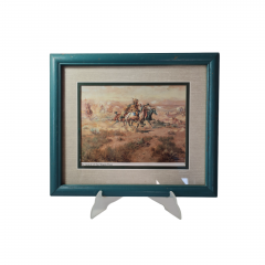 Картина винтажная "Нападение на обоз", деревянная рама, 34 x 28,5 см, Германия, 1950-60гг.