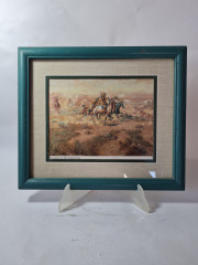 Картина винтажная "Нападение на обоз", деревянная рама, 34 x 28,5 см, Германия, 1950-60гг.