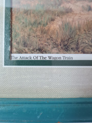 Картина винтажная "Нападение на обоз", деревянная рама, 34 x 28,5 см, Германия, 1950-60гг.