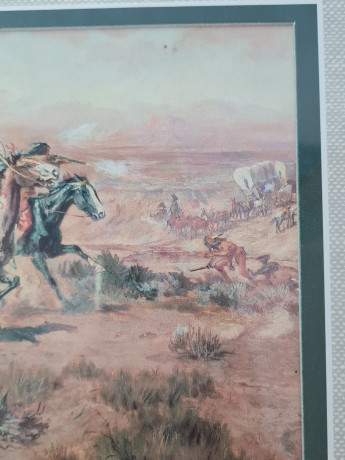 Картина винтажная "Нападение на обоз", деревянная рама, 34 x 28,5 см, Германия, 1950-60гг.