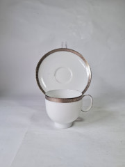 Чайная пара винтажная Heinrich, белый фарфор с серебряным узором, Германия, 1960-1970гг.