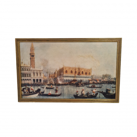 Картина винтажная W.Welker Heidelberg "Вид на Дворец дожей в Венеции", деревянная рама, 40,5 x 25,5 см, Германия, 1960-1970гг.