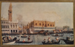 Картина винтажная W.Welker Heidelberg "Вид на Дворец дожей в Венеции", деревянная рама, 40,5 x 25,5 см, Германия, 1960-1970гг.
