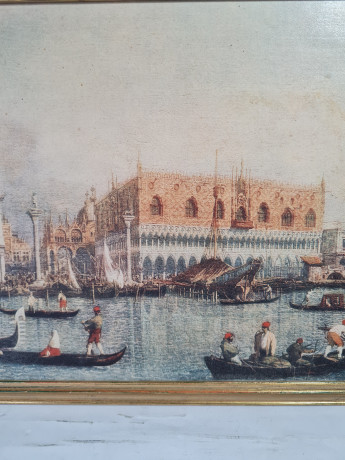 Картина винтажная W.Welker Heidelberg "Вид на Дворец дожей в Венеции", деревянная рама, 40,5 x 25,5 см, Германия, 1960-1970гг.
