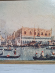 Картина винтажная W.Welker Heidelberg "Вид на Дворец дожей в Венеции", деревянная рама, 40,5 x 25,5 см, Германия, 1960-1970гг.