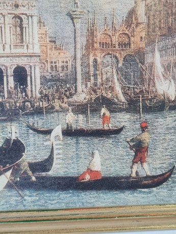 Картина винтажная W.Welker Heidelberg "Вид на Дворец дожей в Венеции", деревянная рама, 40,5 x 25,5 см, Германия, 1960-1970гг.