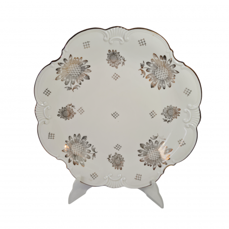 Тарелка винтажная сервировочная Johann Seltmann Vohenstrauß Bavaria, золотые подсолнухи, фарфор, 31 x 3,5 см, Германия, 1960-70гг.