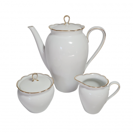 Чайный набор винтажный Seltmann Weiden Bavaria / 48 er, серия Inka, золотой декор, чайник, молочник, сахарница, фарфор, Германия, 1960-70гг.