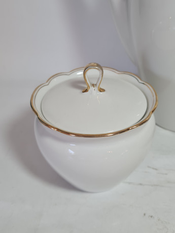 Чайный набор винтажный Seltmann Weiden Bavaria / 48 er, серия Inka, золотой декор, чайник, молочник, сахарница, фарфор, Германия, 1960-70гг.