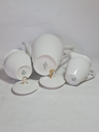 Чайный набор винтажный Seltmann Weiden Bavaria / 48 er, серия Inka, золотой декор, чайник, молочник, сахарница, фарфор, Германия, 1960-70гг.